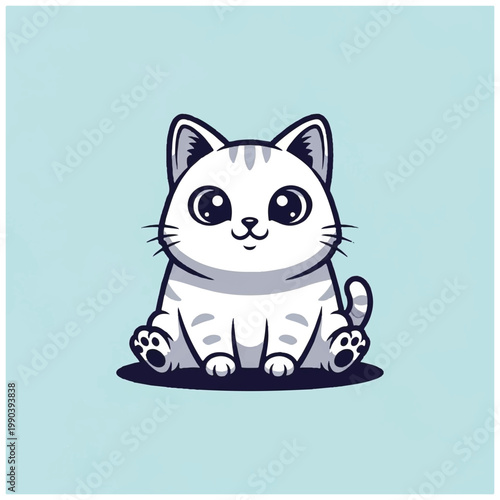 Cute Cartoon White Kitten Face.