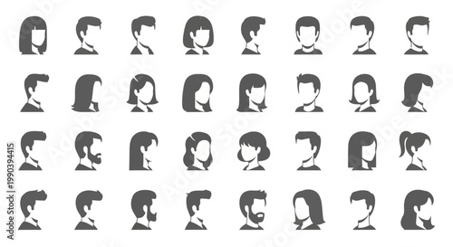 Multiple Diverse People Silhouette Profile.