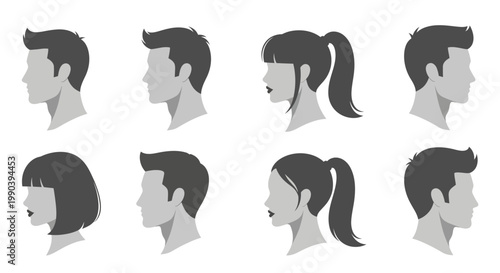 Various hairstyles of men and women.