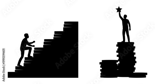 The journey from struggle to success and achievement in climbing towards goals Vector, illustration