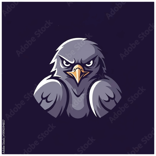 Gray cartoon bird with angry expression.