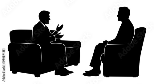 Two individuals engaged in a thoughtful conversation during a casual meeting. Vector, illustration