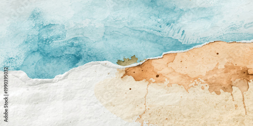 Blue watercolor and grunge background with old paper texture on a weathered vintage wall featuring cracked plaster and antique stone material