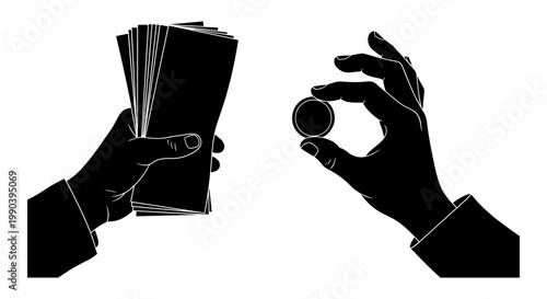 Illustration of a hand dealing cards while another hand makes an ok gesture. Vector, illustration