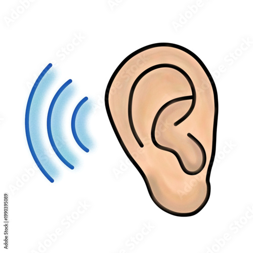 Human Ear with Sound Waves Icon – Hearing, Listening and Audio Concept Illustration