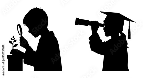 Contrast between curiosity and academic achievement in silhouette form Vector, illustration