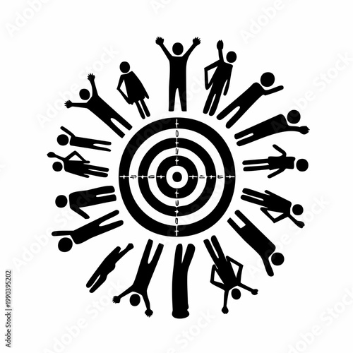 Reaching the bullseye: A visual representation of individuals striving towards a common goal or target. The image encapsulates the concept of aiming for success and achieving collective objectives.