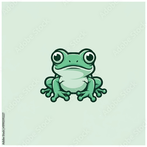 Green Frog Sitting Cartoon Character.