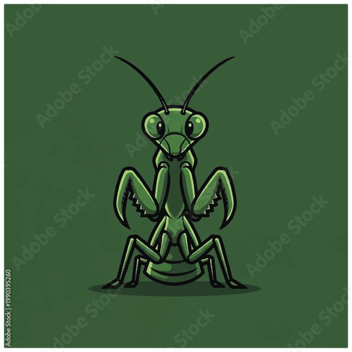 Green Praying Mantis Insect Closeup Portrait.