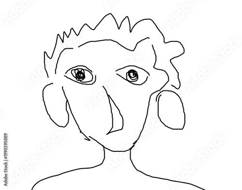 Minimalist Hand Drawn Doodle Sketch of a Character with Spiky Hair and Large Ears