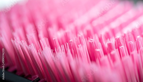 Extreme close-up of bright pink bristles of a cleaning brush