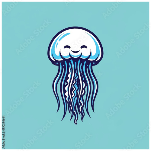 Smiling Cartoon Jellyfish Ocean Creature 1.