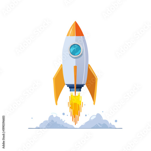 A cartoon rocket ship blasting off into the air