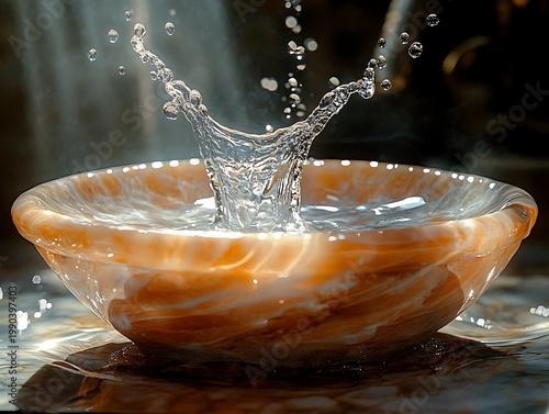 Captivating water splash in an orange toned bowl, showing motion and vibrancy