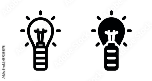 Lightbulb with battery icon for portable energy storage and charged idea concept