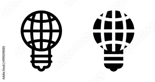 Globe lightbulb icon for global innovation, green energy, and sustainability concept