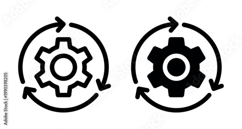 Gear and circular arrows icons for synchronization, system update and process automation