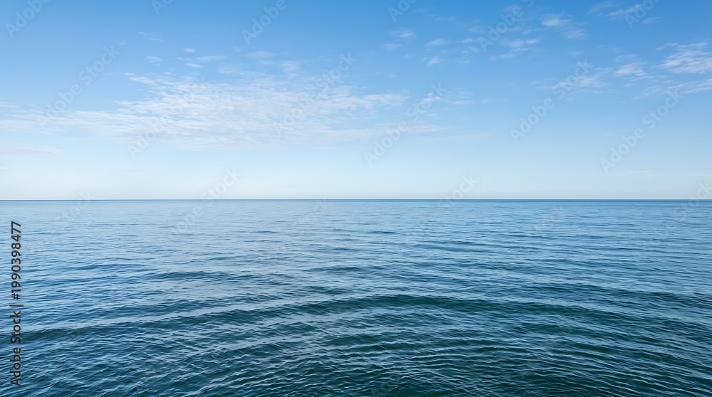 Obraz premium Vast blue ocean under a clear sky, with gentle ripples on the water's surface, conveying a sense of tranquility and endlessness