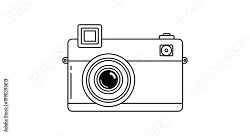 Simple line art illustration of a retro camera isolated on white background
