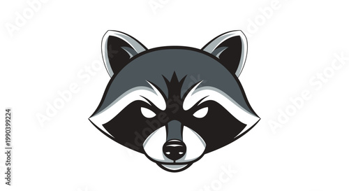 Stylized raccoon head illustration on white background for design projects