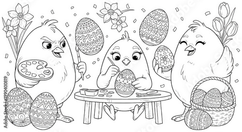 Cute chick png Spring bird cutout Festive egg png Fun cartoon cutout Coloring outline png Decorative poultry cutout Happy animal png Young fowl cutout Holiday isolated transparent background image