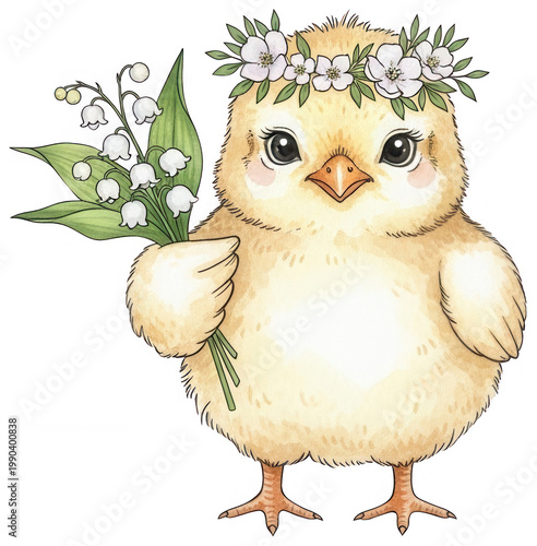 Cute chick png Yellow bird cutout Fluffy chicken png Spring animal cutout Baby poultry png Floral chick cutout Watercolor bird png Easter chicken cutout Sweet isolated transparent background image