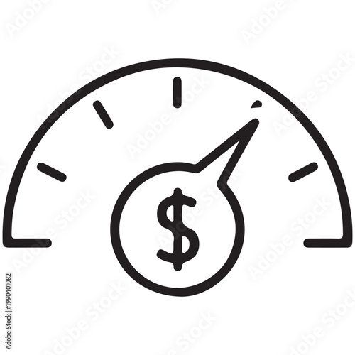 Hand drawn vector illustration of a financial gauge with dollar sign and needle pointing to high value for business growth concept