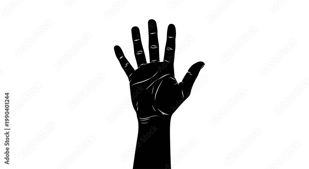 Obraz premium Black Hand Silhouette Showing Five Fingers.
