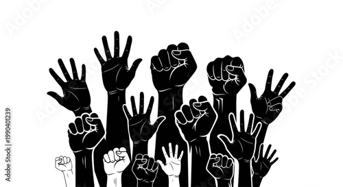 Foto Black fists raised in solidarity together.