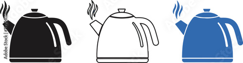 Kettle icons, tea kettle illustrations, boiling water symbols, kitchen utensil graphics