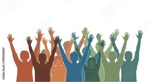 Slika na platnu Diverse group of people raising hands.