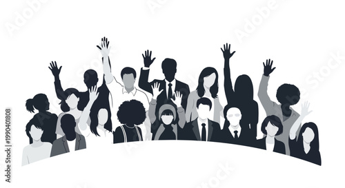 Diverse group of people waving hands.