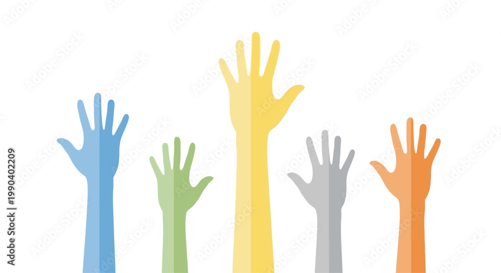 Fototapeta premium Diverse hands raised in unity.