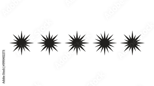 Set of abstract black starburst explosion shapes on isolated white background