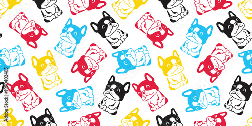 french bulldog dog seamless pattern sitting puppy vector pet cartoon gift wrapping paper repeat wallpaper tile background doodle illustration isolated design