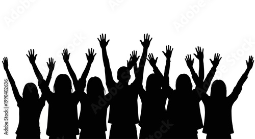 Group of people raising their hands.