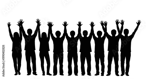 Group of people raising their hands.