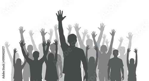 Group of people raising their hands.