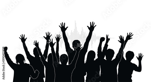 Group of people raising their hands.