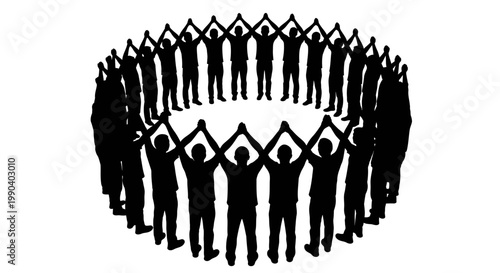 Group of people standing in circle.