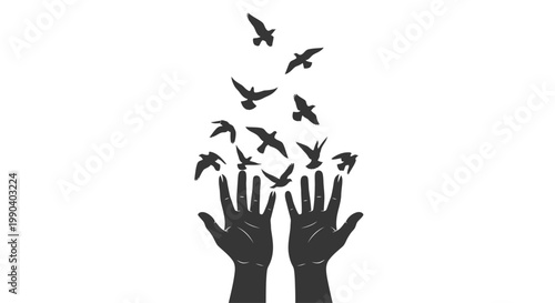 Hands Releasing Birds Into Air Freedom.