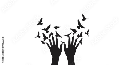 Hands releasing flying birds freely outside.