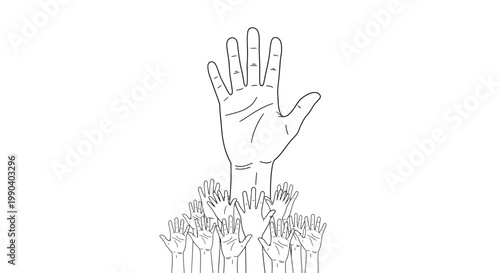 Large hand raised above small hands.