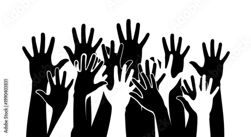 Many Raised Hands in Protest.