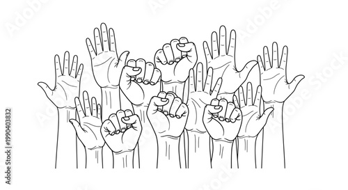 Many Raised Hands in Protest.