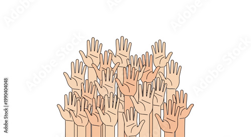 Many Raised Hands in Unison.