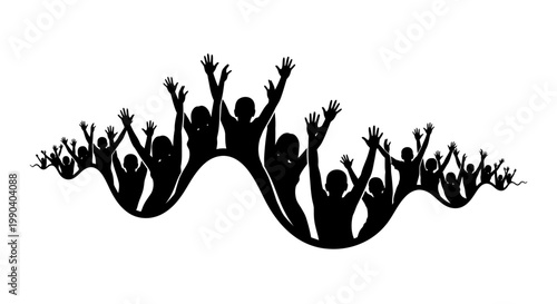 People Celebrating with Raised Hands Silhouette.