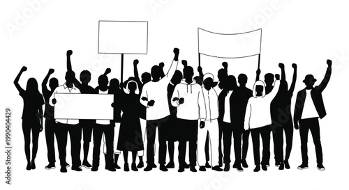 People protesting with signs and fists.