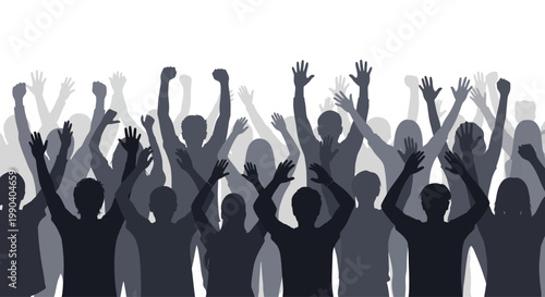 People raising hands in celebration together.