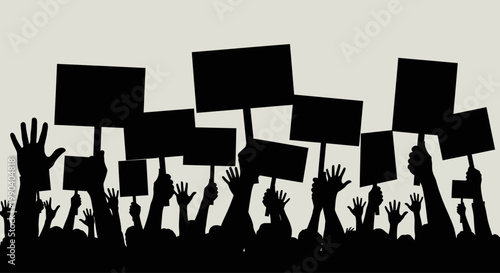 Protesters with blank sign boards.